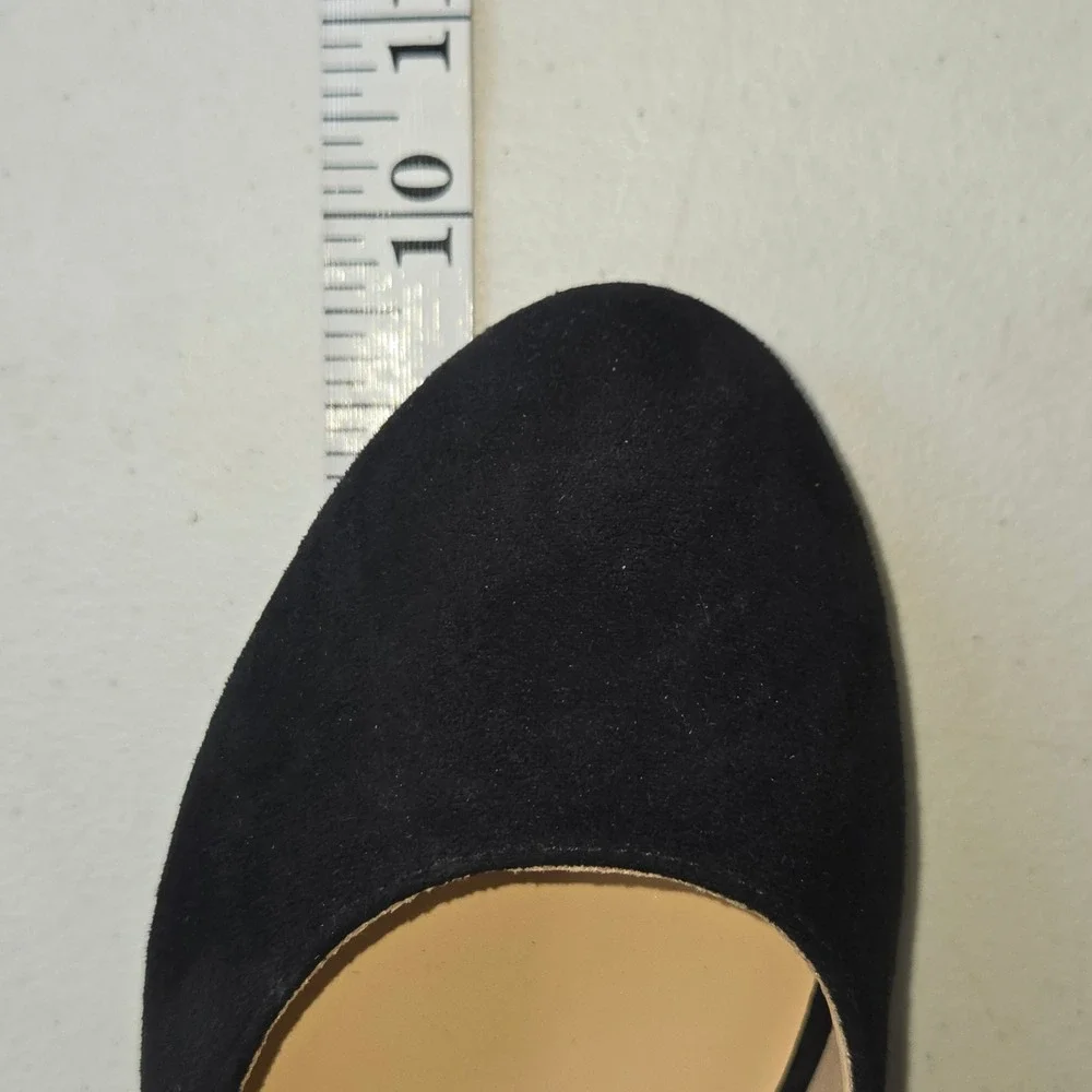 Difema Womens Black Faux Suede Mary Jane Wedge Heels Pumps Size 10 Round Toe